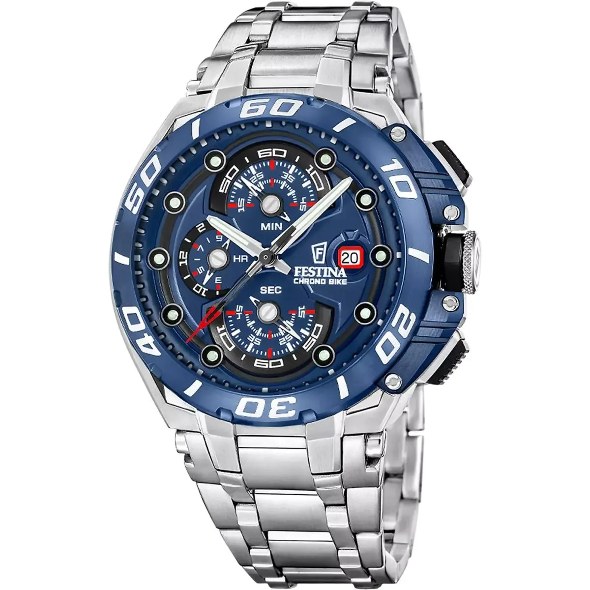 Chrono Bike Blue Dial Quartz 46MM Stainless Steel Men`s Watch F20754-4 by Festina