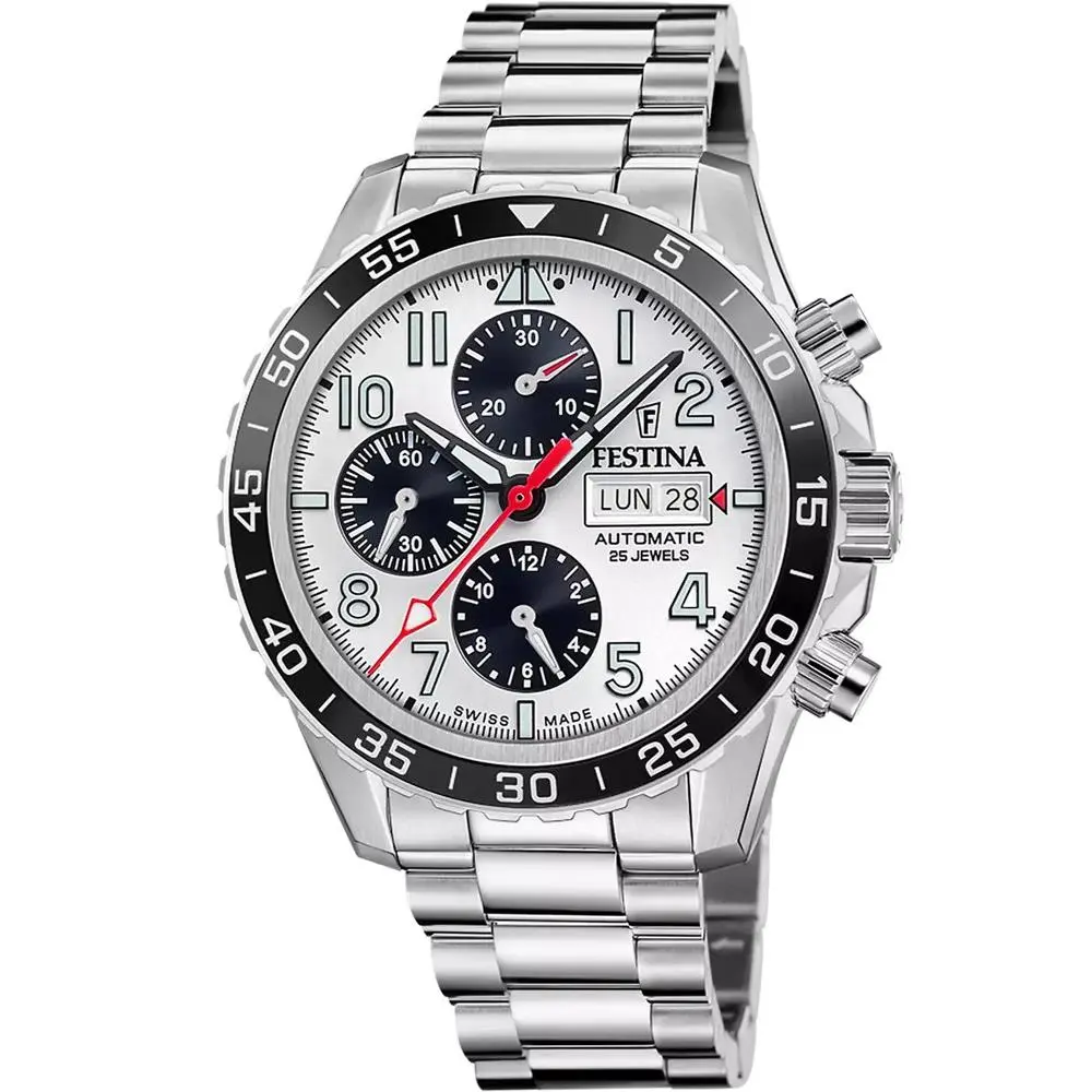 Aviator North Chrono Automatic 45mm White Dial SS Men`s Watch F20055-1 by Festina