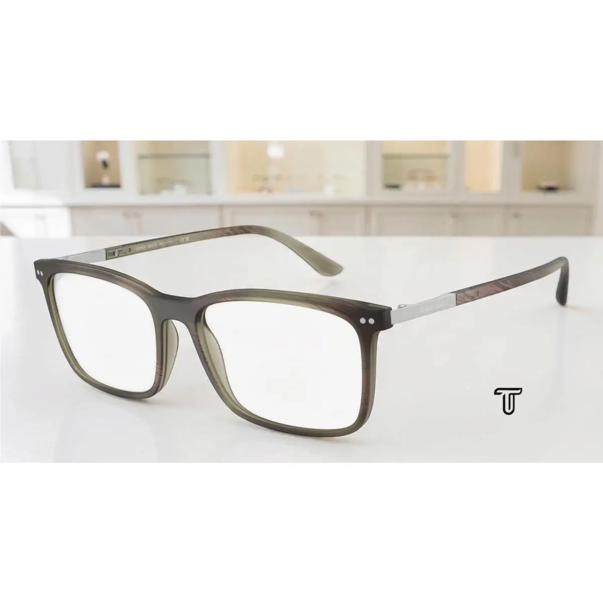 AR7122 5587 Matte Striped Olive Demo Lens 56 mm Men`s Eyeglasses by Giorgio Armani