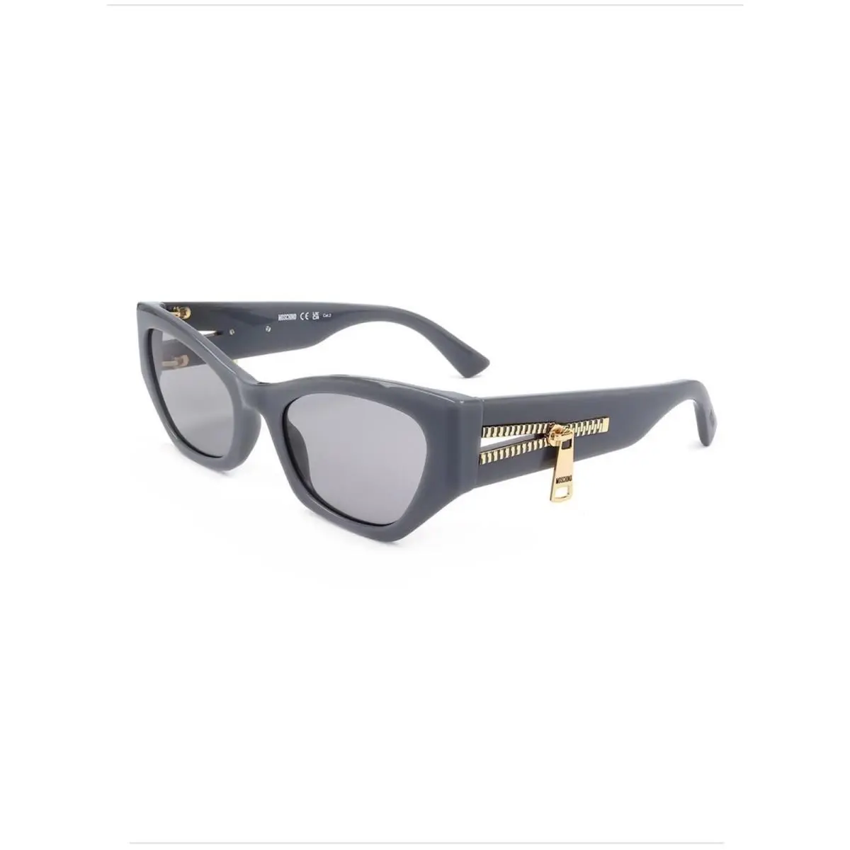 Gray Cat Eye Boxy Gold Zipper Accent Sunglasses MOS159/S Case by Moschino