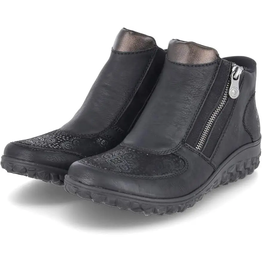 Rieker Women`s Bronia 58 59558-00 Round Toe Black Leather Chelsea Boot - Stock