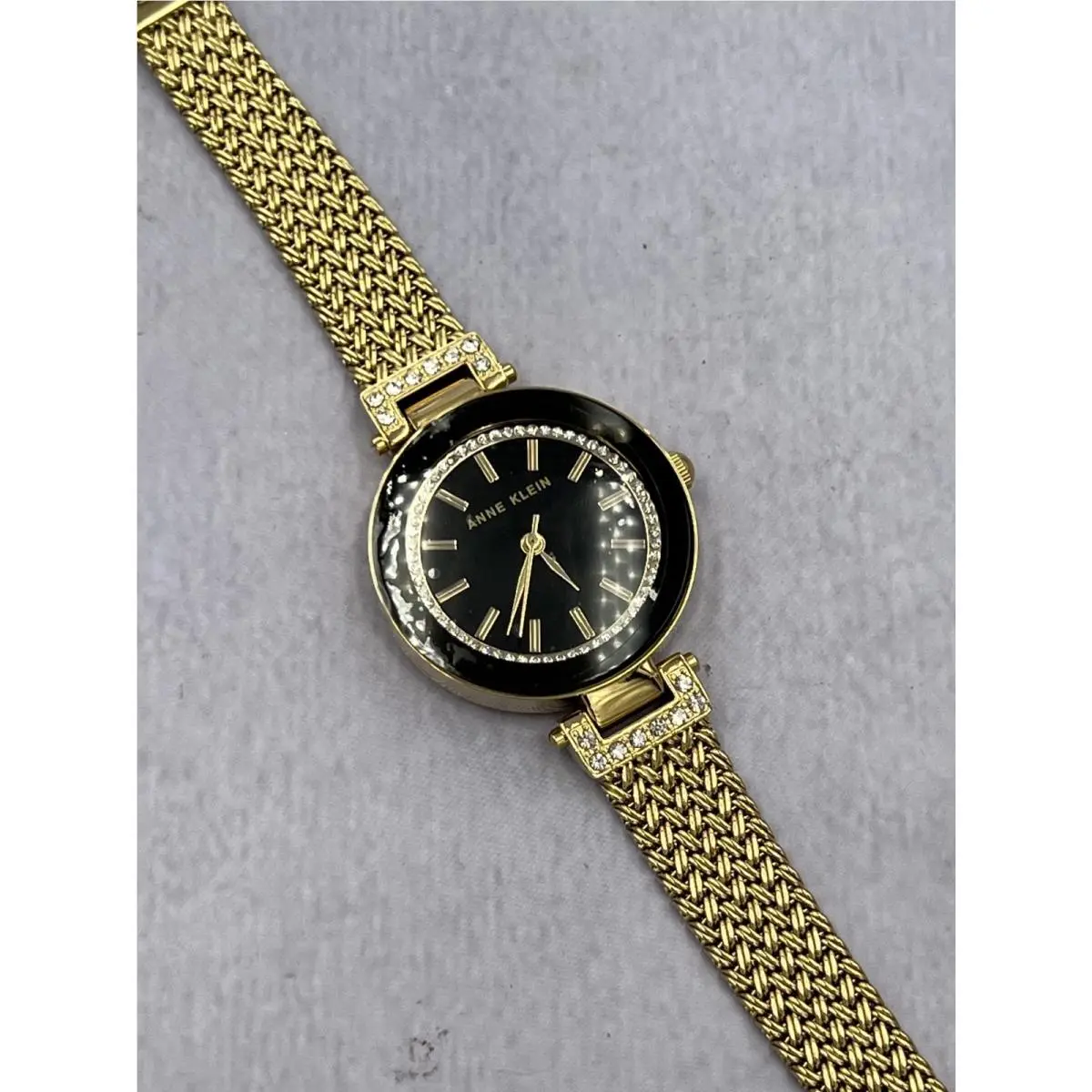 AK/1906G Women`s Diamond Accented Gold Mesh Bracelet Analog Watch by Anne Klein