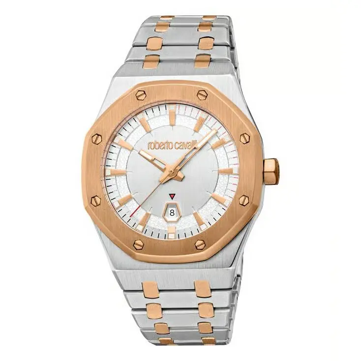 Men`s RC5G102M0085 White Guilloche Dial Two Tone Quartz Watch by Roberto Cavalli