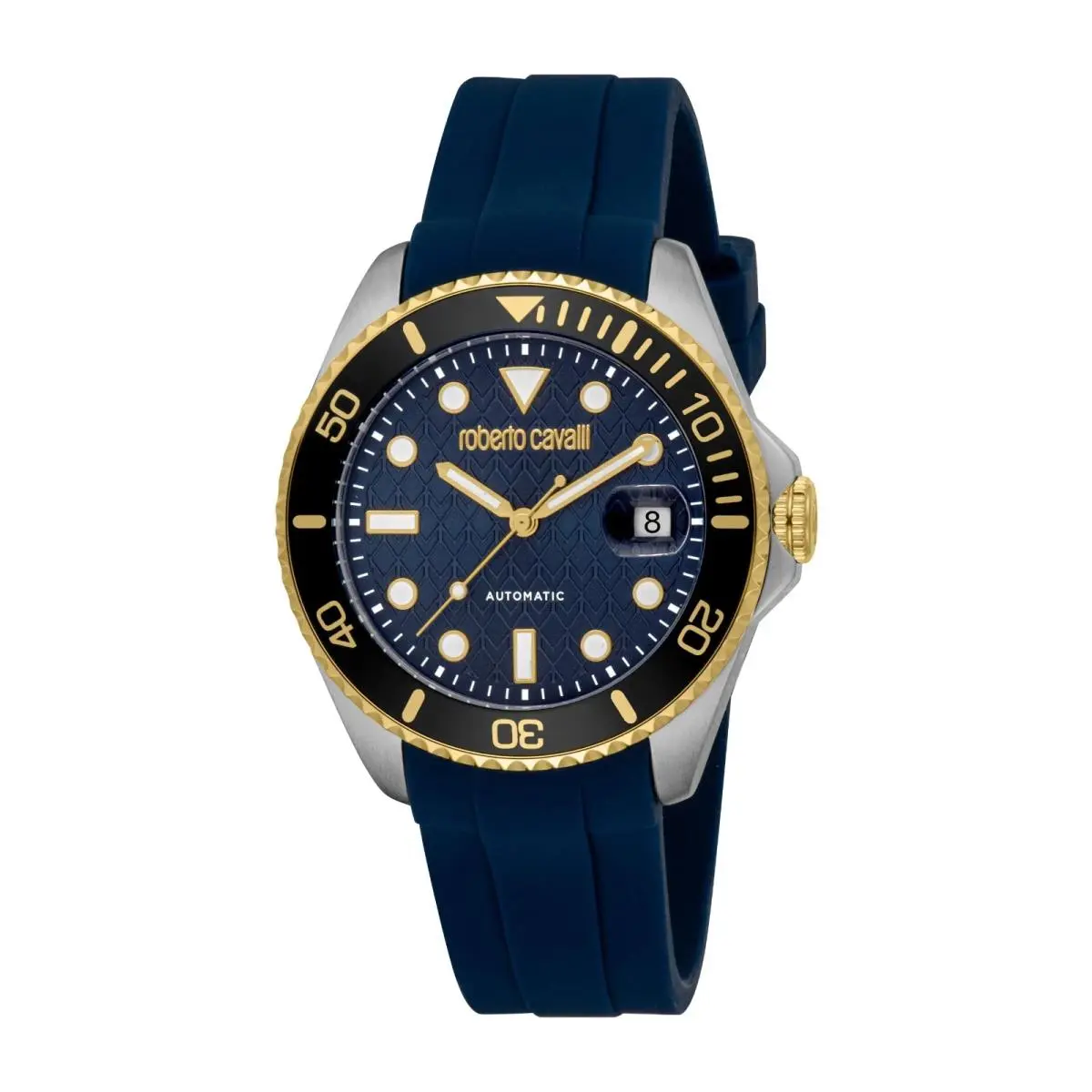 Men`s RC5G171P0045 Blue Guilloche Dial Silicone Automatic Watch by Roberto Cavalli