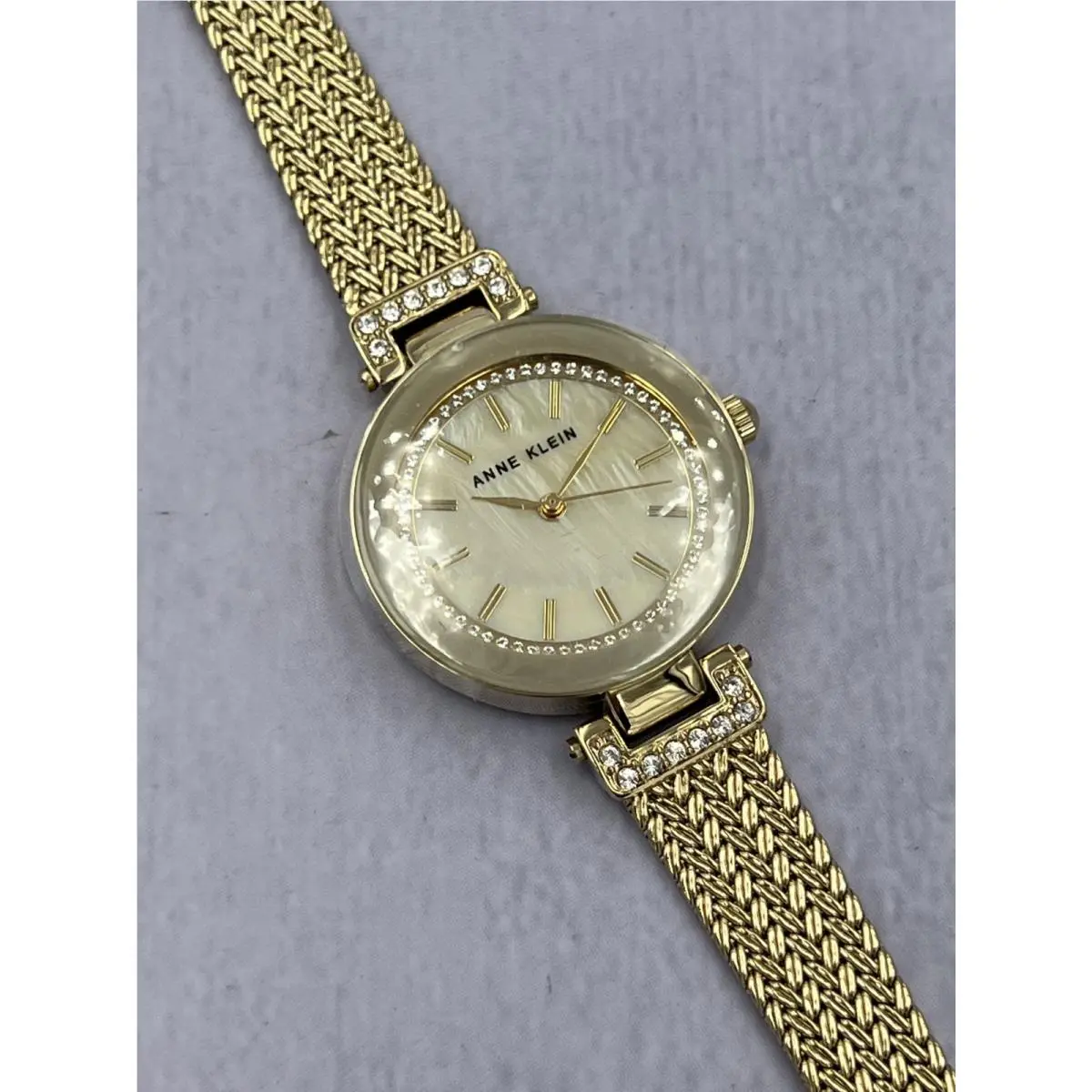 AK/1906 Women`s Diamond Accented Mop Dial Mesh Bracelet Analog Watch by Anne Klein