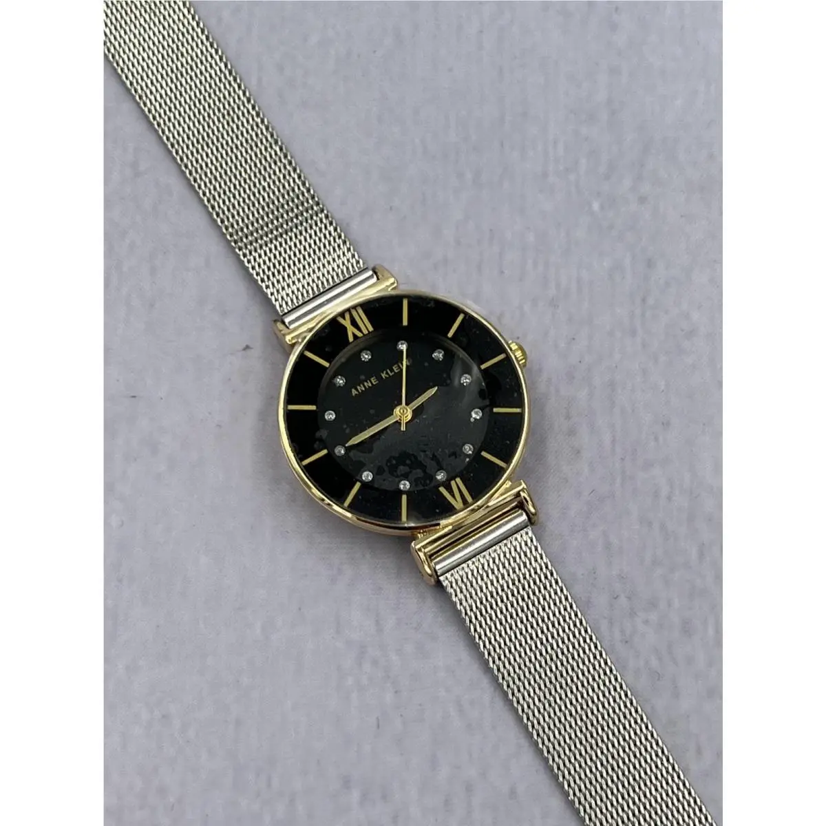 AK/5295BKTTST Women`s Diamond Accented Mesh Bracelet Analog Watch by Anne Klein
