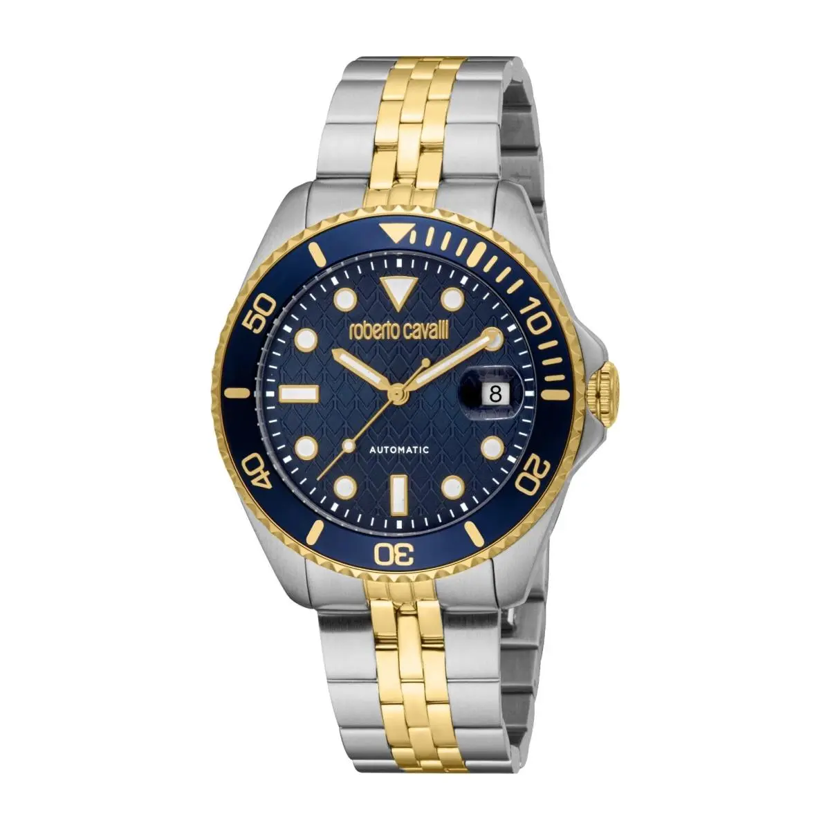 Men`s RC5G171M0085 Blue Guilloche Dial Two-tone Automatic Watch by Roberto Cavalli