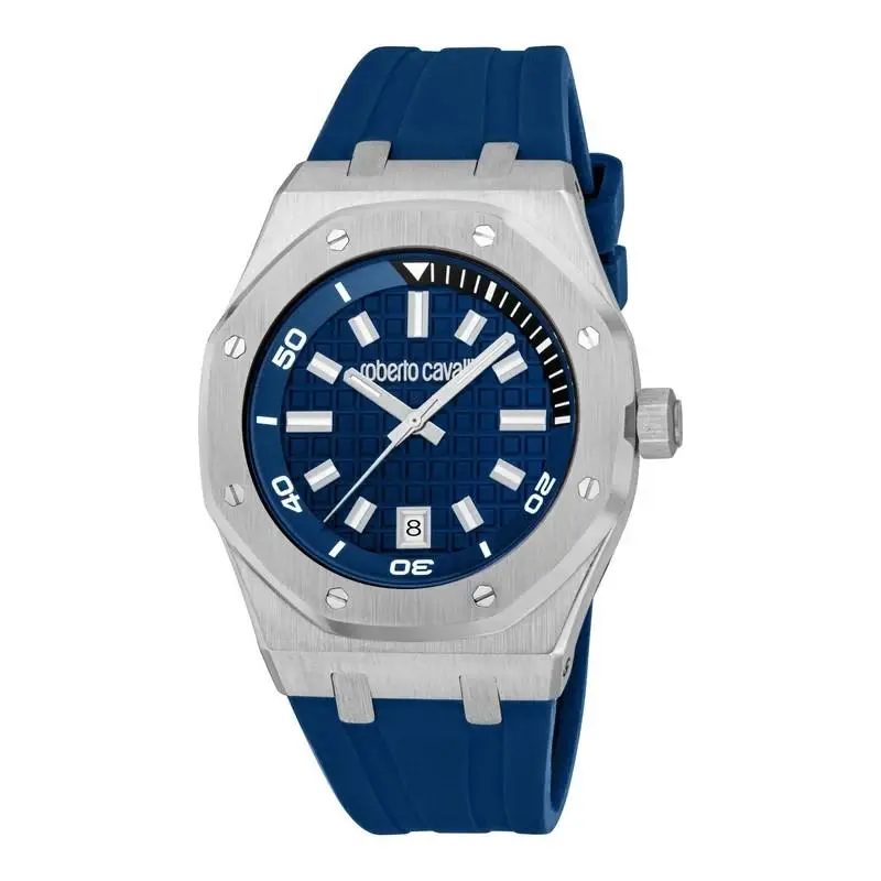 Men`s RC5G154P0025 Blue Dial Blue Silicone Band Quartz Watch by Roberto Cavalli
