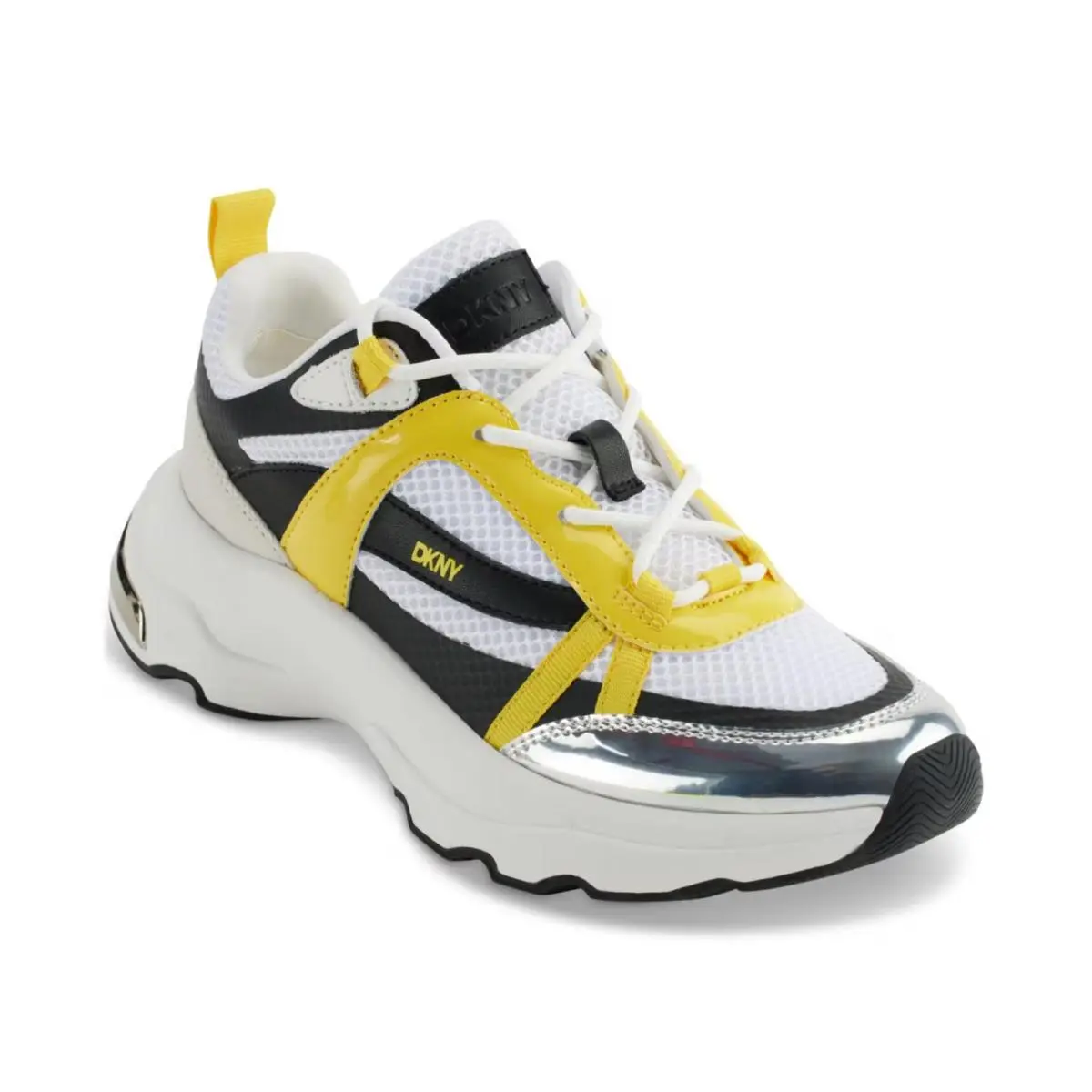 Dkny Women`s Juna Lace-up Running Sneakers Bright White/black/yellow