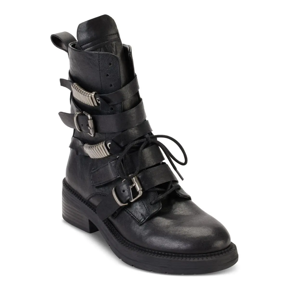 Dkny Womens Black Zipper Accent Ita Round Toe Block Heel Leather Boots Shoes 5 M - Black