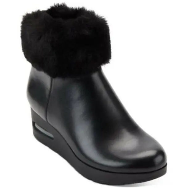 Dkny Women`s Abri Wedge Leather and Fur Booties Black Size 6