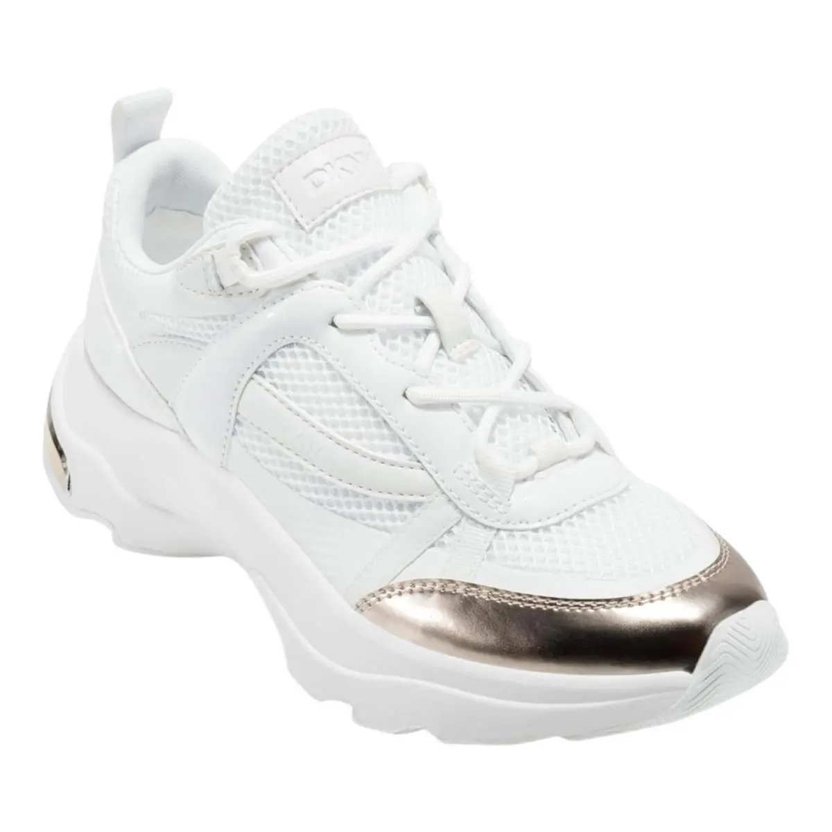 Dkny Women`s Juna Lace Up Running Sneakers White Gold Size 6 1/2