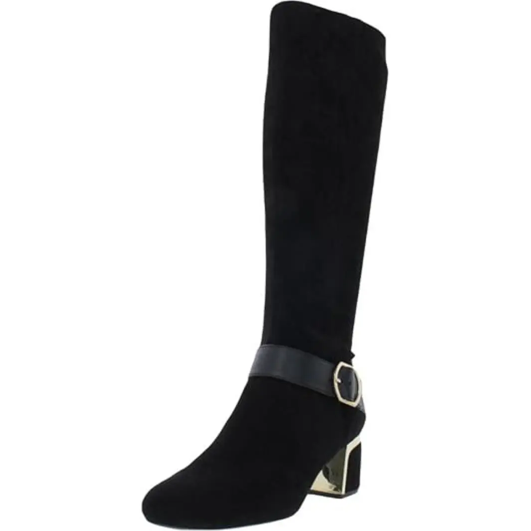 Dkny Women`s Caira Knee-high Boots Microsuede Block Heel Black Size 6