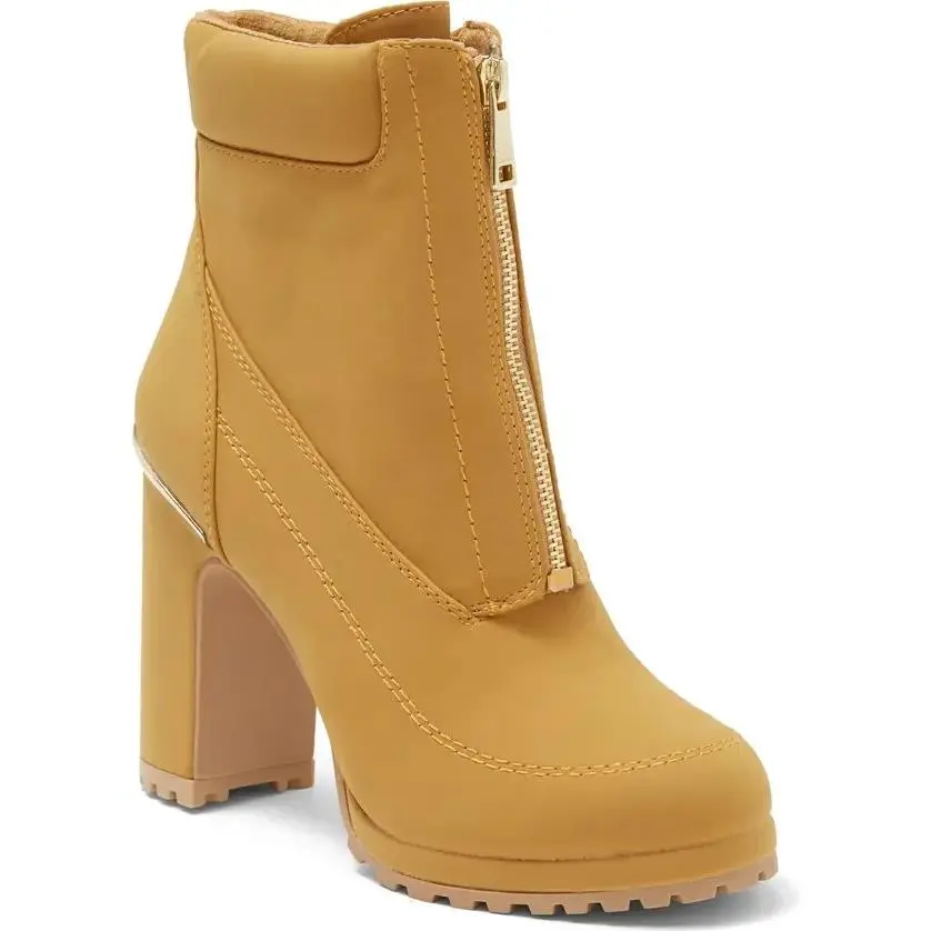 Women`s Dkny Logan Logo Ankle Booties Front Zip Closure 8.5 M Tan Boots
