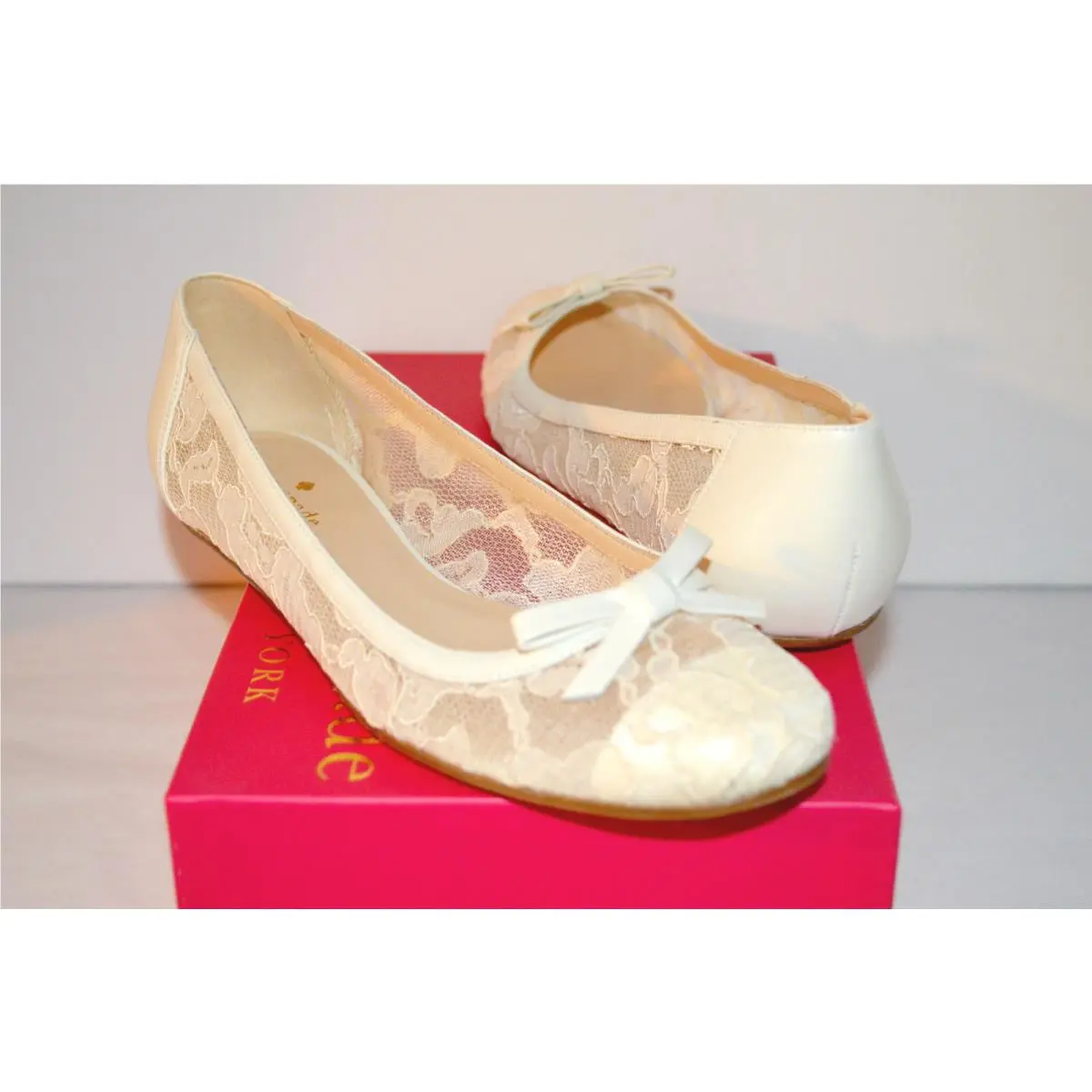 Kate Spade York Banner Ivory/lace Cream Nappa Leather Ballet Flats