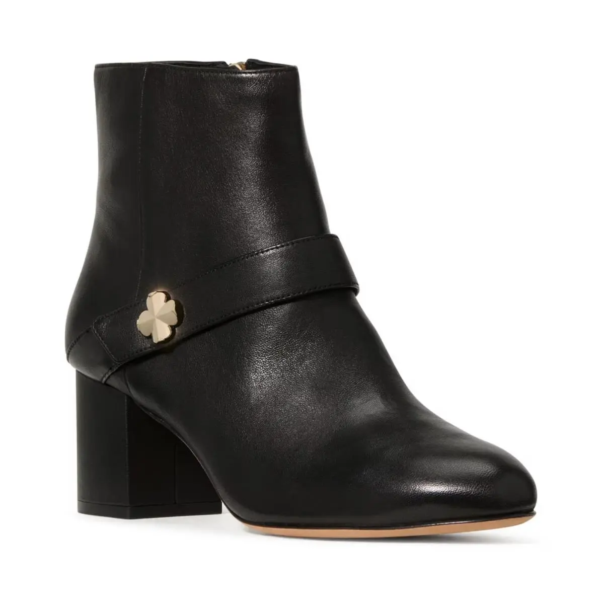 Kate Spade New York Spade Flower Block Heel Ankle Booties Black Leather