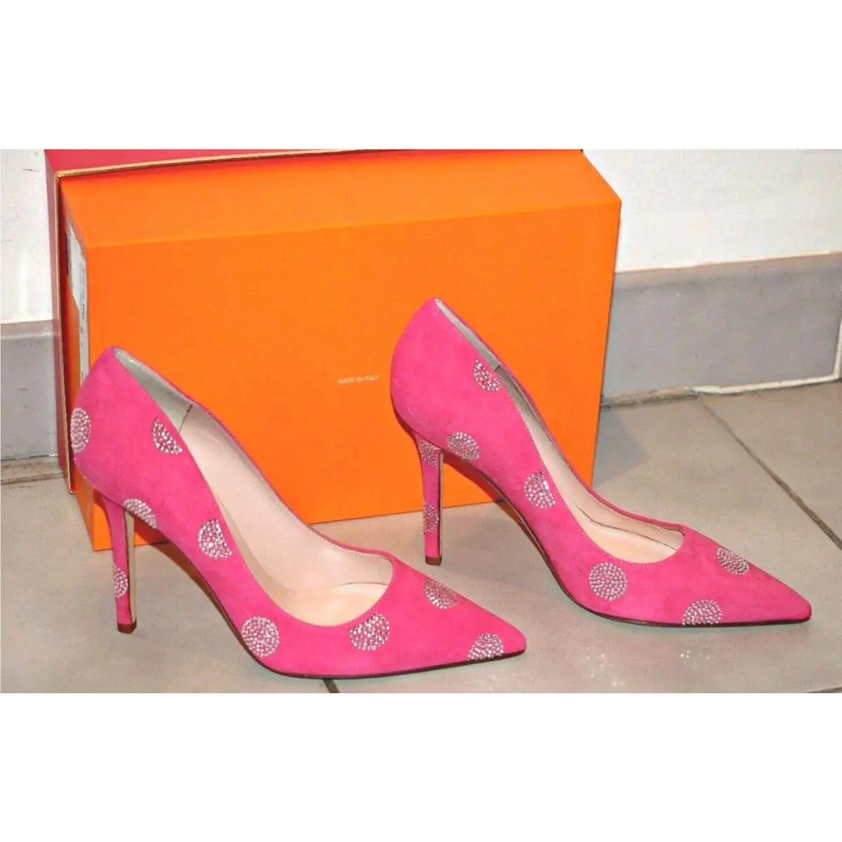 Kate Spade Libby Pink Suede -silver Tone Rhinestone Strass Dress Pumps sz 7