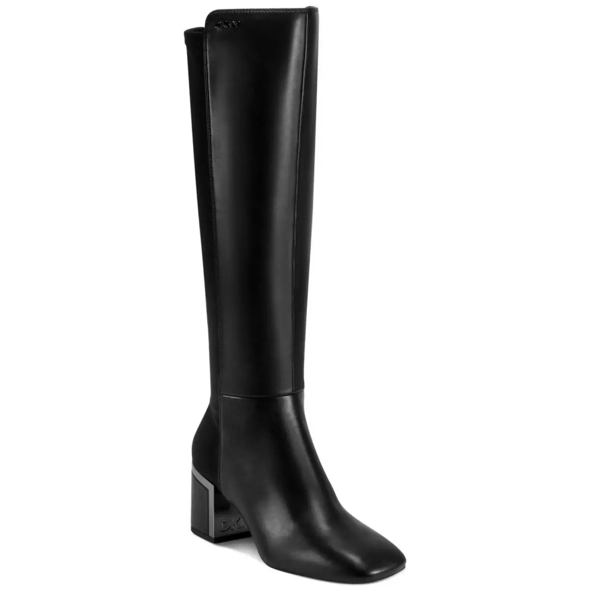 Women`s Dkny Kamiah Tall Square Toe Boots Black Nappa SZ 5
