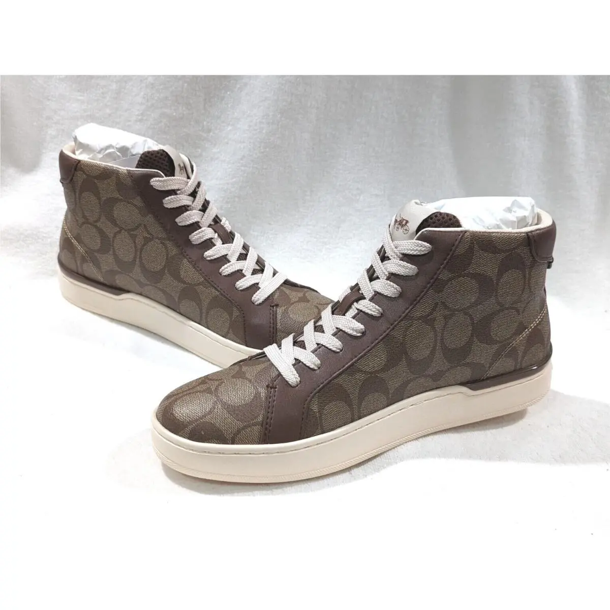 Coach Women`s Khaki/saddle Clip Signature High Top Sneaker G5367 - Size 9.5