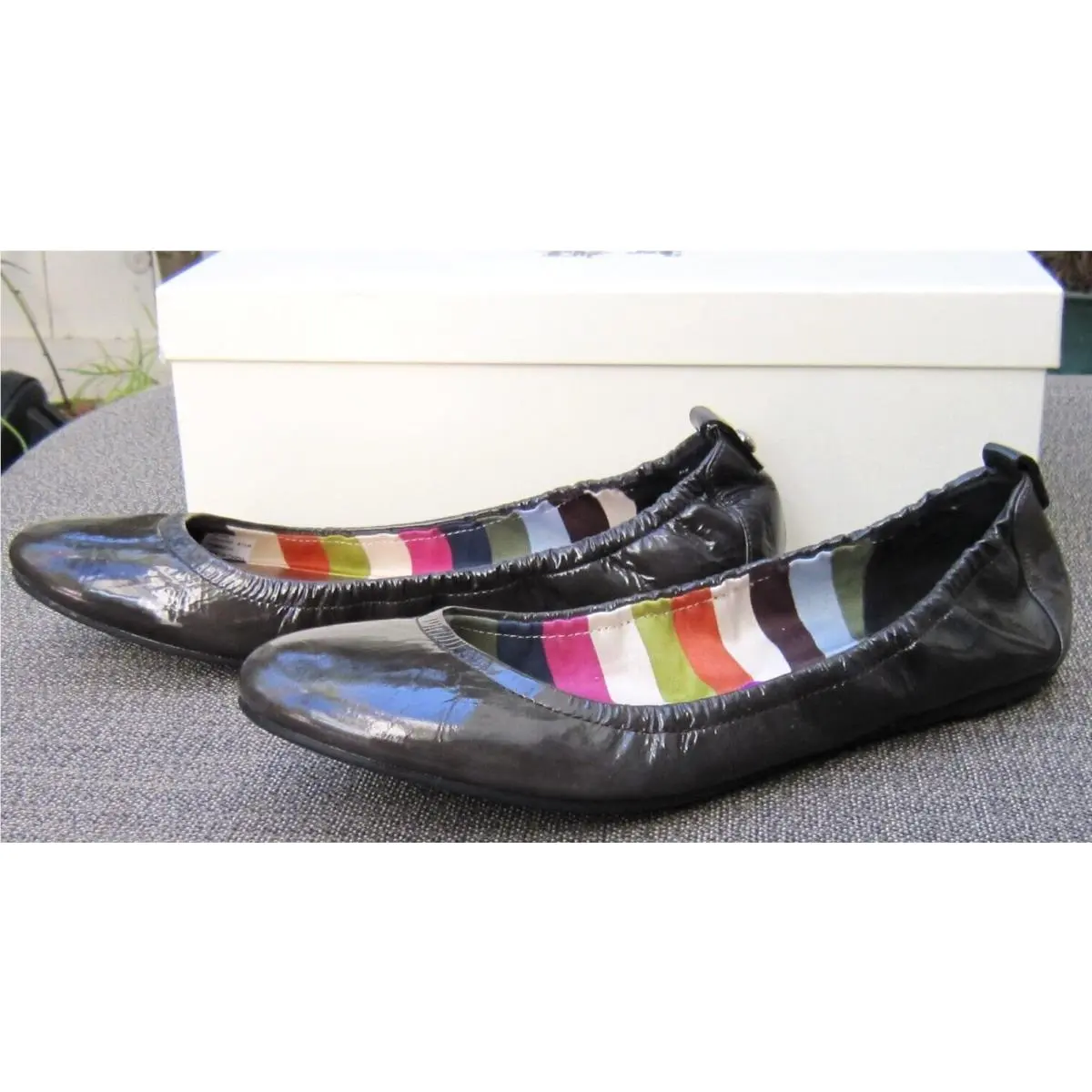 Coach Delight Soft Patent Dark Gray Leather Flat Ballet Shoes SZ 8.5