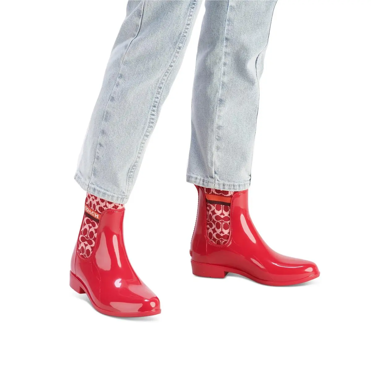 Coach Rivington Red Candy Apple Rain Booties Ankle Boots Shoes 7 8 9 10 11
