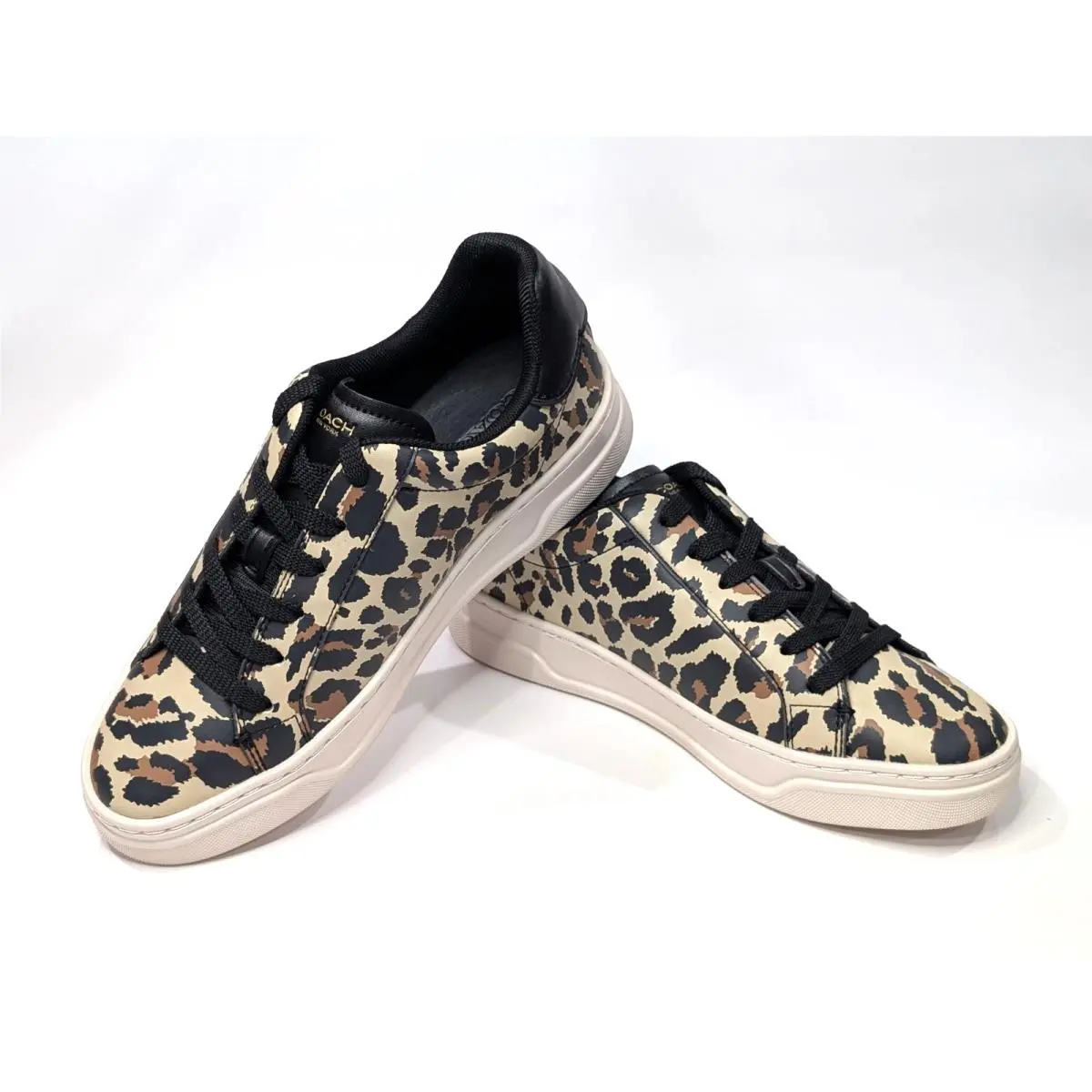 High Line Black/leopard Leather Women`s Sneakers - Size 7 CCV98 by Coach