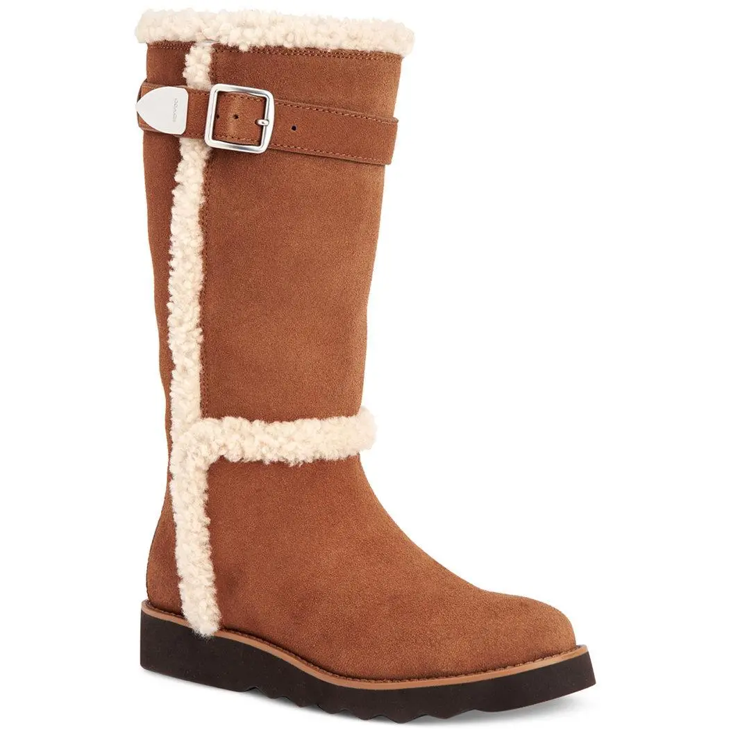 Coach Women Belmont Suede Leather Cold Wthr Winter Saddle Brown Boots Shoes