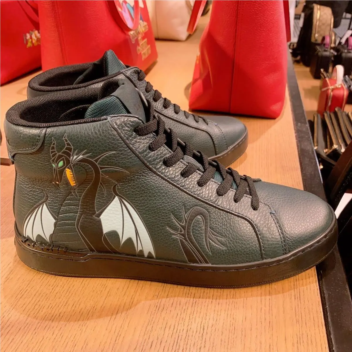 Coach Men`s Disney Clip High Top Sneaker with Maleficent Dragon Motif CC730