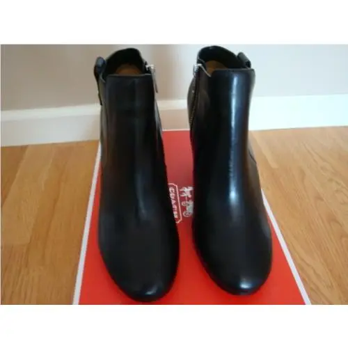 Women Coach Tavi Bootie Heels Shoes Leather Ankle Boots Black Sizes 6.5-10