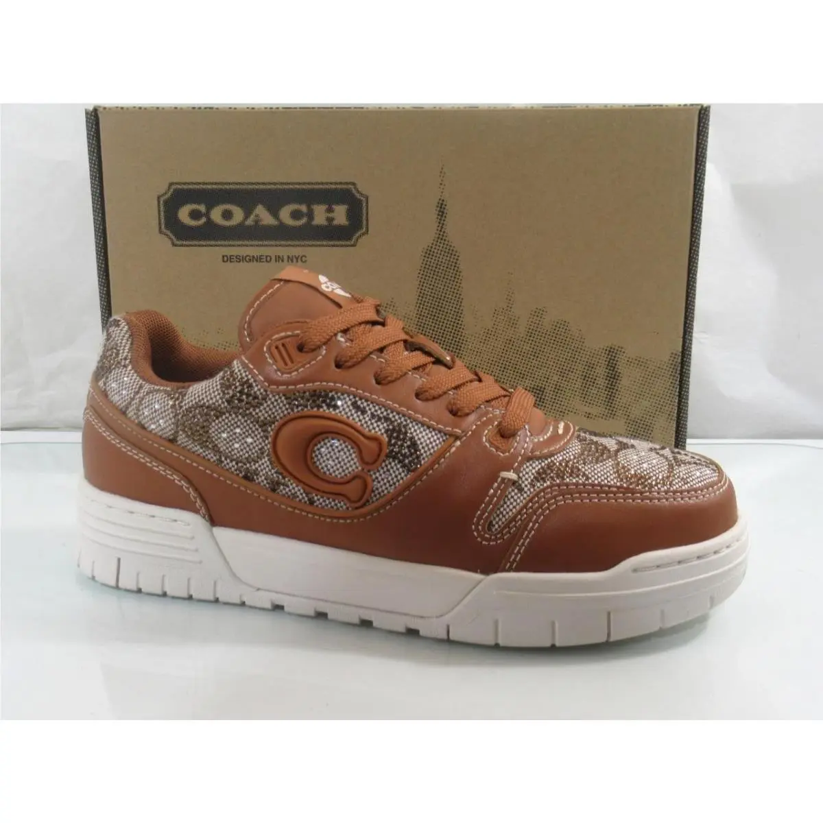 Crystal Signature Soho Low Top Lace Up Sneakers Cocoa / Amber Size 7.5 by Coach