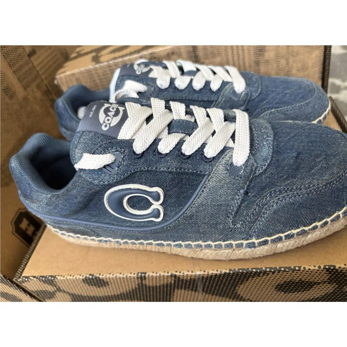 Coach Soho Espdrle Signature Denim Lace Up Shoes Sneakers US Sz-8