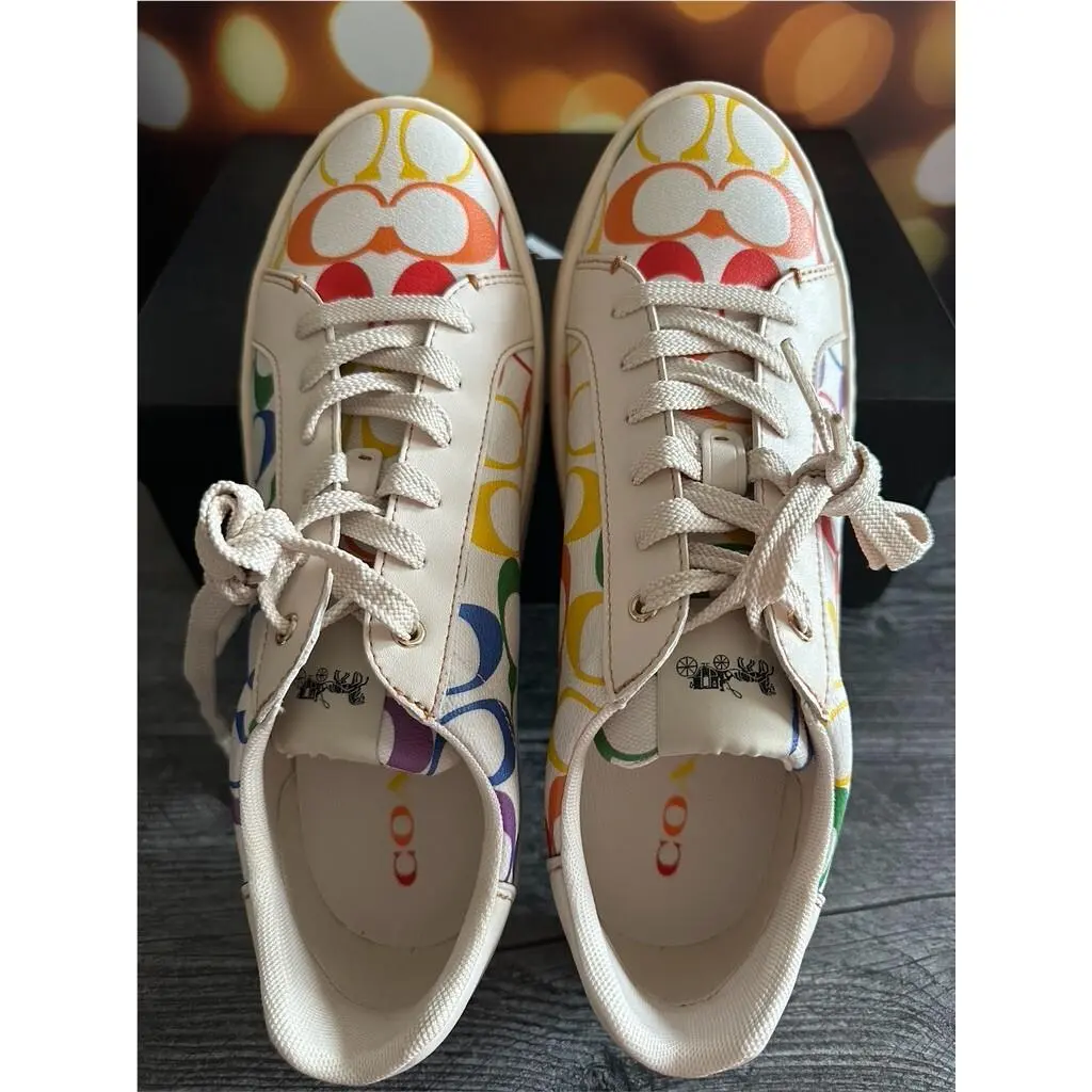 Coach White Multicolor Sig C Clip Low Top Sneaker C1865 US 13 D