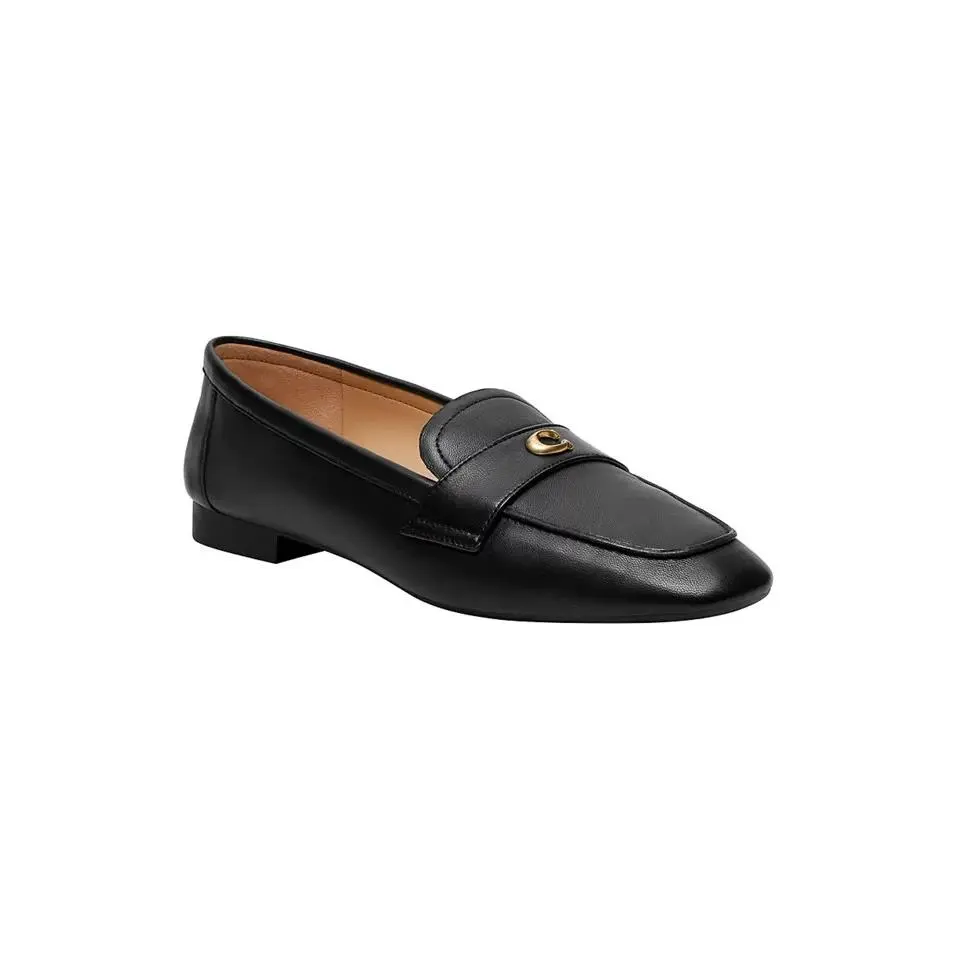 Women`s Coach Sculpted C Leather Loafer Slip On Flat Round Toe Black Size 9.5