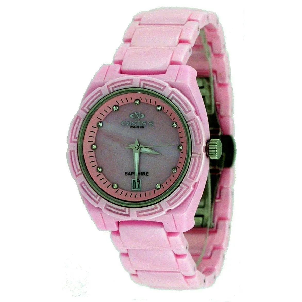 Oniss Paris ON7702-L Pink Ceramic Mop Dial Sapphire Crystal Ladies Watch