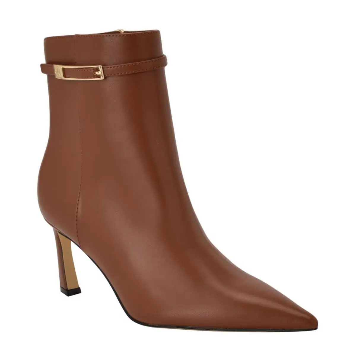 Women`s Calvin Klein Alenna Buckle Strap Stiletto Booties Cognac