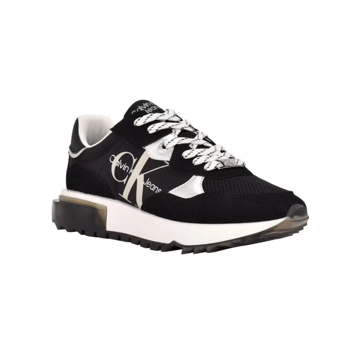Calvin Klein Magalee Casual Logo Lace-up Sneakers Black Silver Gray