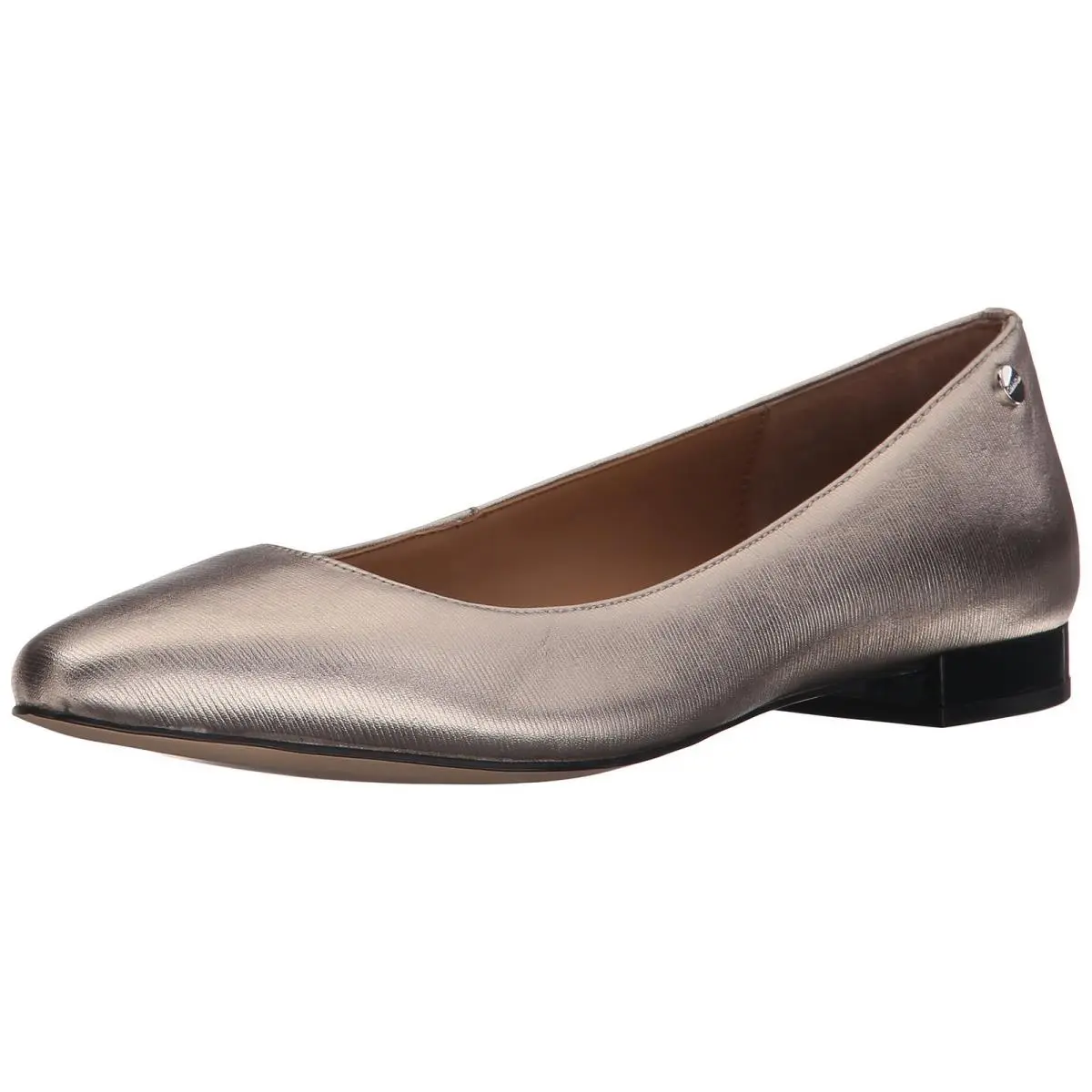 Calvin Klein Elle Nappa Black Metallic Soft Platino Flat Loafer Women Shoes AS29