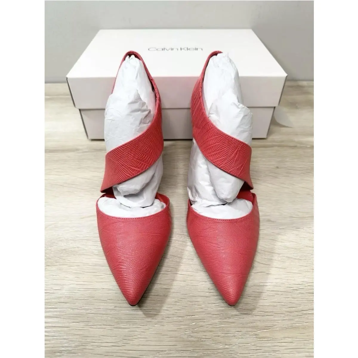 Calvin Klein Womens Shoes Coral 11M Gella Toe Stiletto Slip On Leather Pumps