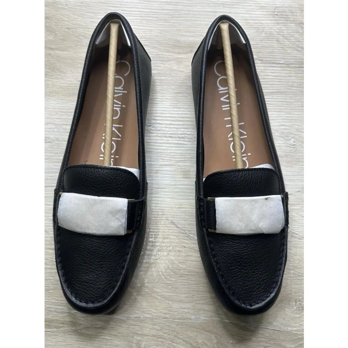 Calvin Klein Womens Shoes Stone Black 9M Lisette Glazed Tumbled Moccas