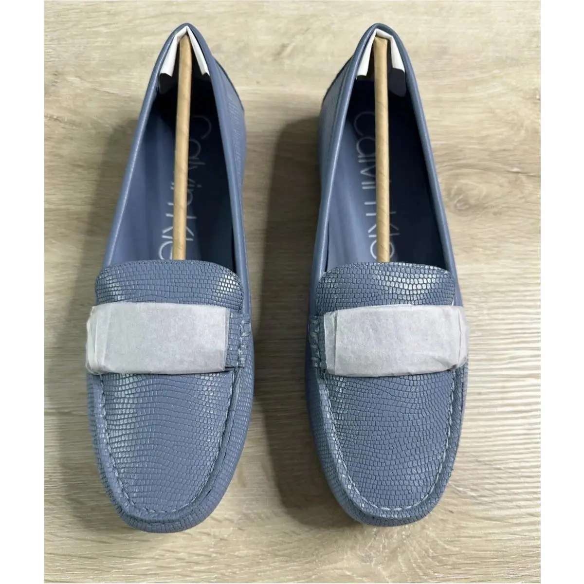 Calvin Klein Womens Shoes Stone Blue 5.5M Lisette Shiny Lizard Moccas