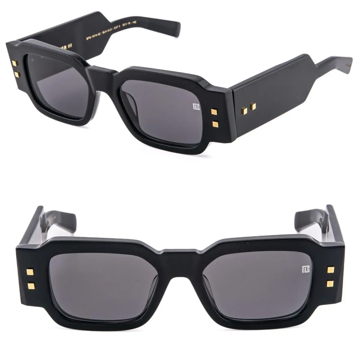 Balmain Olivier Iii BY Akoni BPS191 Black 18K Gold Geometric Bps 191 A Sunglass