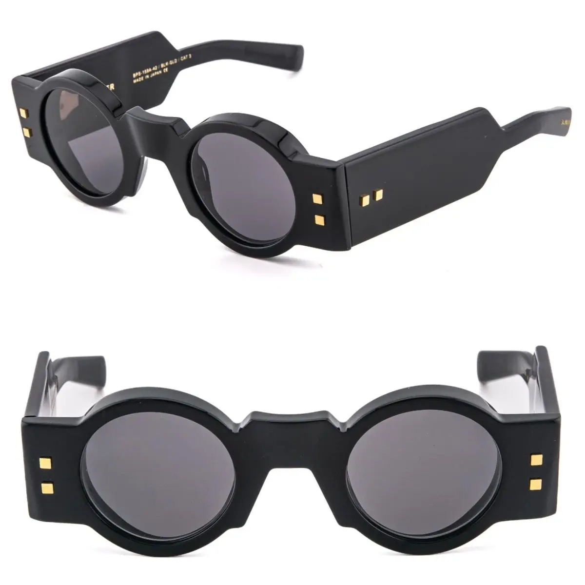 Balmain Olivier BY Akoni BPS159 Black 18K Gold Bold Round Bps 159 A Sunglasses