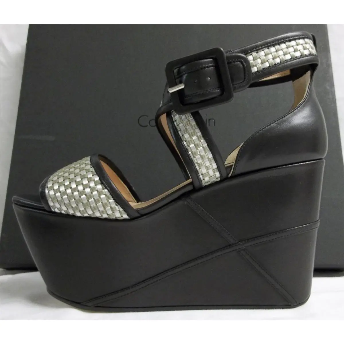 Calvin Klein Collection Size 7 M Pauline Black Metallic Wedges Womens Shoes
