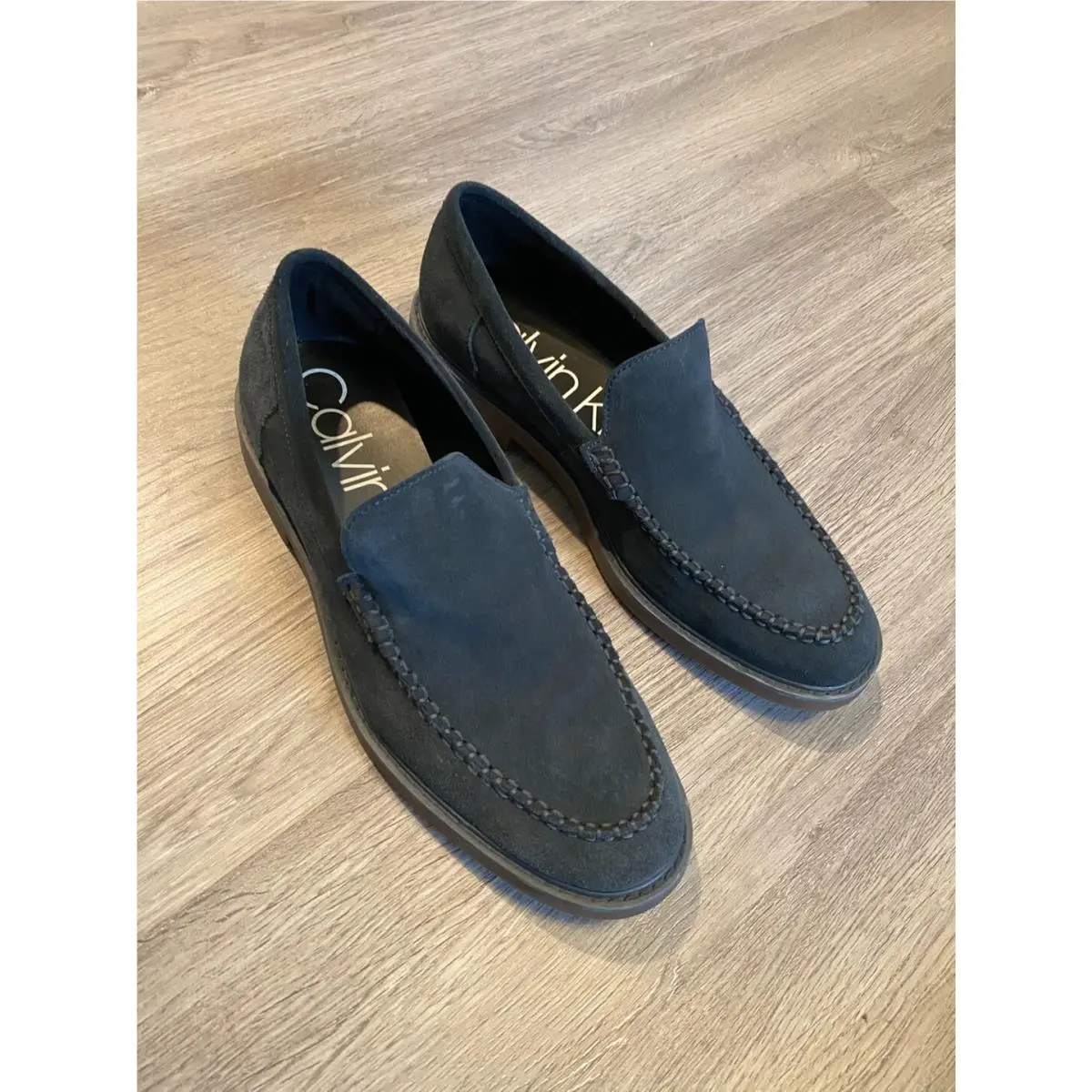 Calvin Klein Vance Gray Calf Suede Toe Loafers Slip on Shoes Men`s US Size 10
