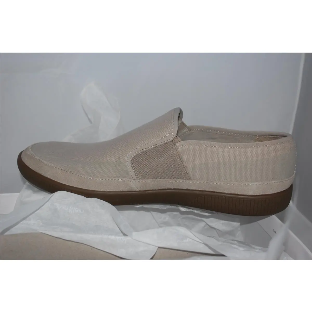 Calvin Klein Elvin Men`s Sneaker Canvas Shoes Stone/khaki Reg Size 9
