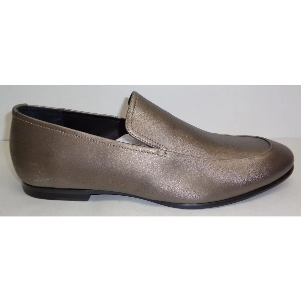Calvin Klein Size 10.5 Nicco Emboss Leather Bronze Smoke Loafers Mens Shoes