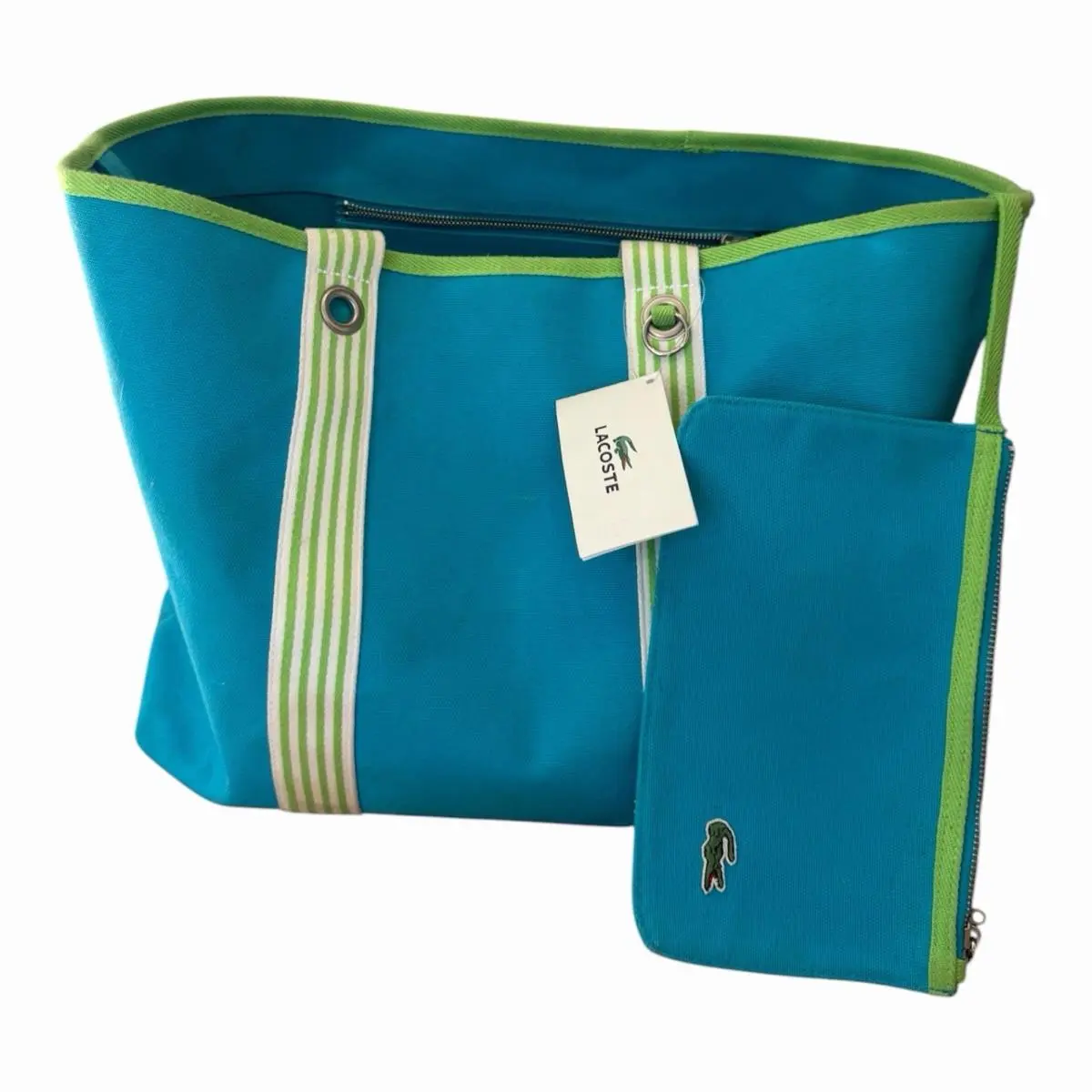 Vintage  Olympus Fashion Week Turquoise Canvas Beach Tote Bag Y2K by Lacoste