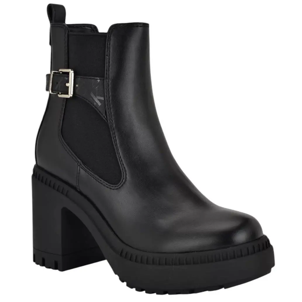 Calvin Klein Women`s Fayth Buckled Block Heel Lug Sole Booties Black Size 8