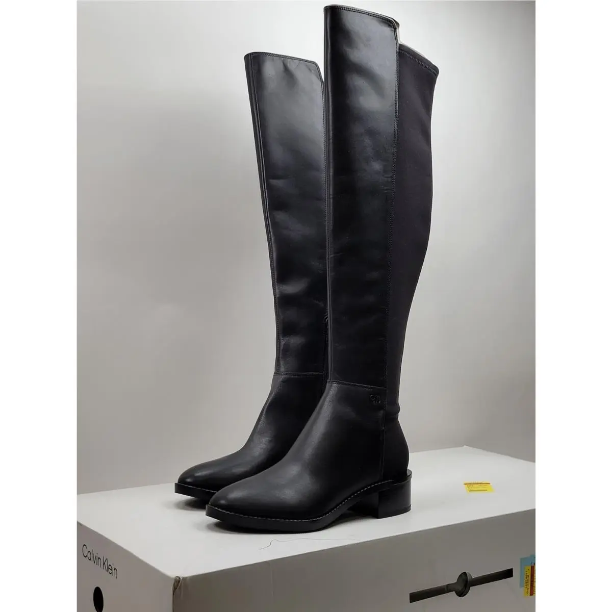 Calvin Klein Womens Deedee Toe Block Heel Leather Heeled Boots Black Size 5 M