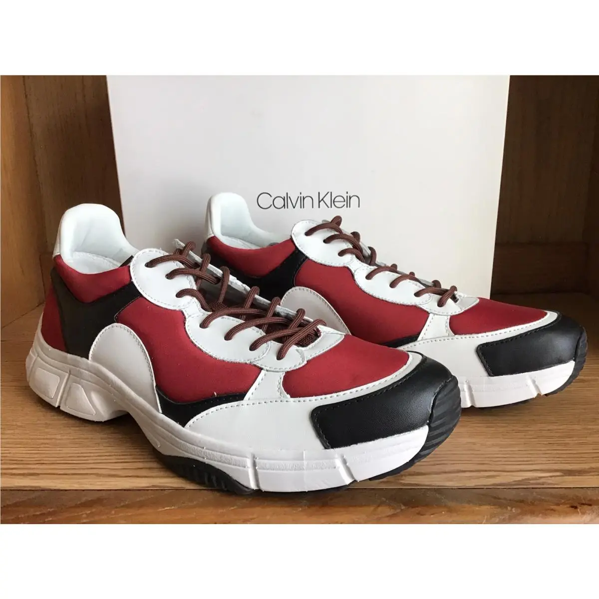 Calvin Klein Daxton Nappa Smooth Calf Leather Men White Black Sneaker Size 12